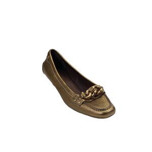 The Original Car Shoe Womens Leather Chain Link Slide On Pumps Bronze Size 8